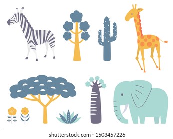 animals and cactus in savanna