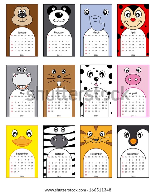 Animals Calendar 2014 Stock Vector (Royalty Free) 166511348