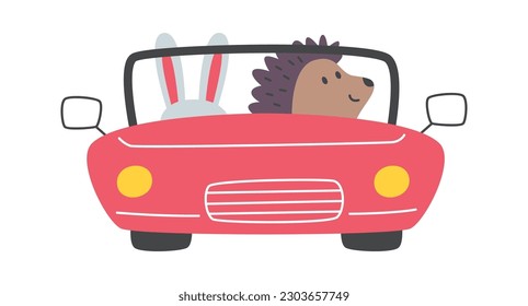 Animales en el vehículo Ilustración vectorial
