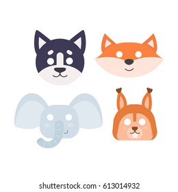 Animals carnival mask vector set festival decoration masquerade and party costume cute cartoon head decor isolated celebration vector illustration.
