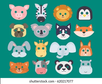 Animals carnival mask vector set festival decoration masquerade and party costume cute cartoon head decor isolated celebration vector illustration.