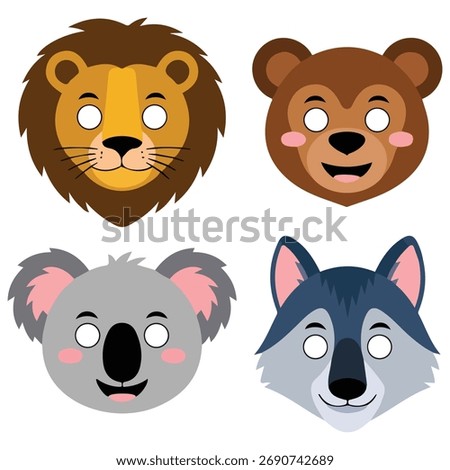 animals carnival mask vector set isolated on white background