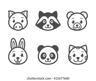 Animals cartoon character set. Animals icon set.