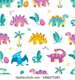  Animals cartoon. Dino textile design. Dino seamless pattern. Dinosaurs cartoon background. Children's background. Animals vector.