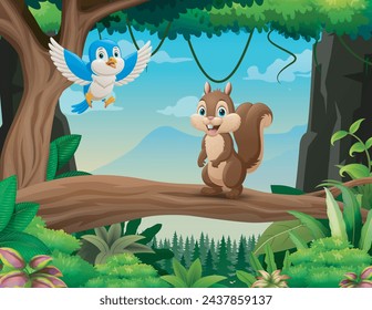 Animals cartoon living in the forest illustration