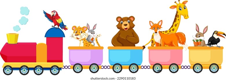 Animals cartoon on the train illustration