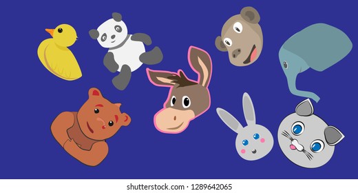Animals cartoon set wallpaper. Monkey donkey bear elephant cat chicken vector illustration