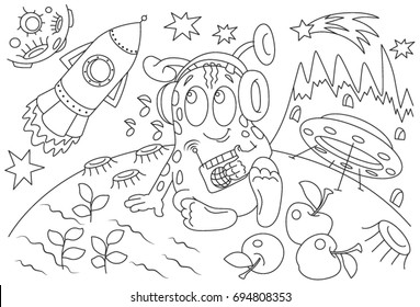 Animals Cartoon Space Alien Coloring Page Stock Vector Royalty Free 694808353