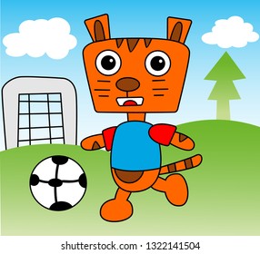 animals cartoon tiger play soccer