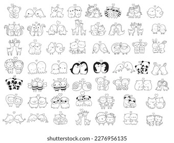 Animals Cartoon With Valentine Bundle,love Big collection of decorative,valentine kids,baby characters, wedding,card,hand drawn, cartoon style.vector illustration