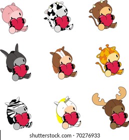 animals cartoon valentine set in vector format
