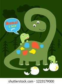 Animals cartoon vector of dinosaurs family on mountain and trees background
