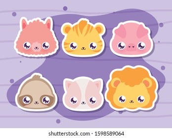 animals cartoons design, Kawaii expression cute character funny and emoticon theme Vector illustration