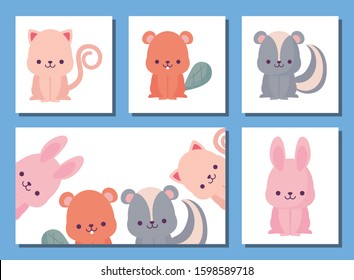 animals cartoons design, Kawaii expression cute character funny and emoticon theme Vector illustration