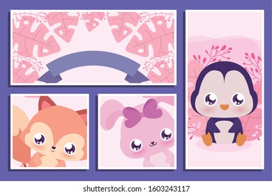 animals cartoons design, Kawaii expression cute character funny and emoticon theme Vector illustration