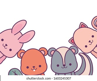 animals cartoons design, Kawaii expression cute character funny and emoticon theme Vector illustration