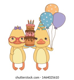 Animals cartoons with happy birthday cake design