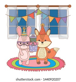 Animals cartoons with happy birthday gift design