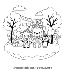 Animals cartoons with happy birthday icon design
