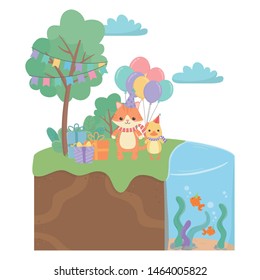 Animals cartoons with happy birthday icon design