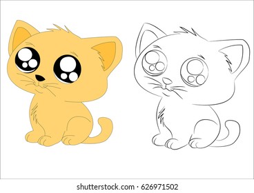 Animals cat doodle drawing by hand beautiful eyes. Vector illustration