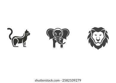 Animals cat and lion icon set vector.