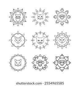 Animals chain mandala floral vector illustration white background.