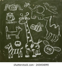 animals chalk on blackboard. Vector