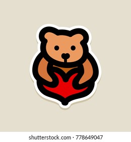 Animals childhood fluffy puppet teddy bear. Valentine's day icon, doodle, hand drawn. Decoration for greeting cards, posters, patches, prints for clothes, emblems, sticker, icon, logo.