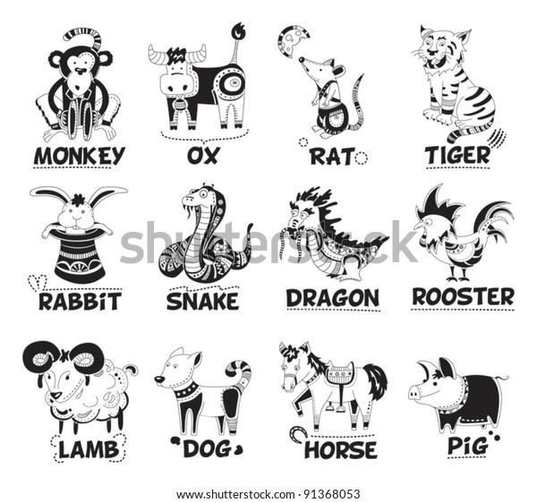 Animals Chinese Horoscope Stock Vector (Royalty Free) 91368053