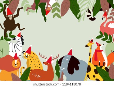 Animals Christmas theme template vector illustration
