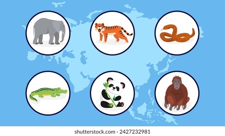 Animals in circle icons set. Cartoon illustration of animals in circle vector icons for web design