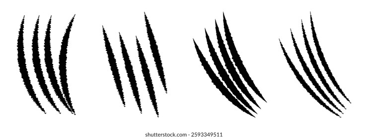 Animals claw scratches icons set. Claw scratches collection. Realistic illustration with black animals claw set. Claw mark vector silhouette set. Claws beast ripped marks. animal scratch. Design ep 10