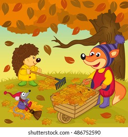 animals cleans  leaves in  forest - vector illustration, eps
