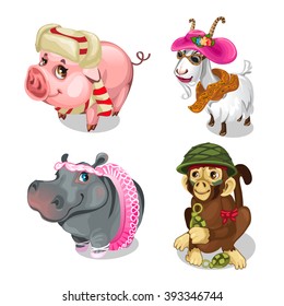 Animals in clothing. Vector illustration.