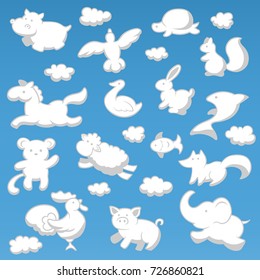 Animals cloud cartoon kids style silhouette white color vector illustration