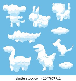 Animals cloud shapes vector cartoon set isolated on background.