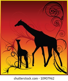Animals collection with background for your design. Giraffe.