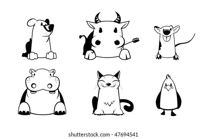 Animals collection in black and white