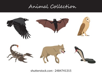 Animals collection. Flat style vector illustration.