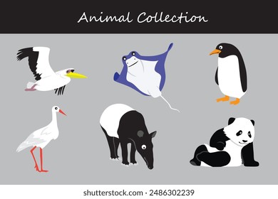 Animals collection. Flat style vector illustration.