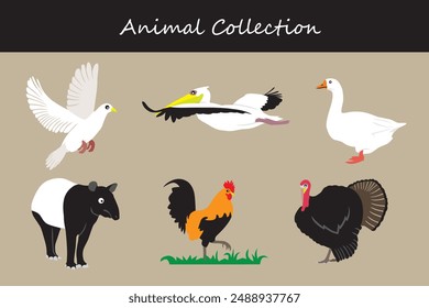 Animals collection. Flat style vector illustration.