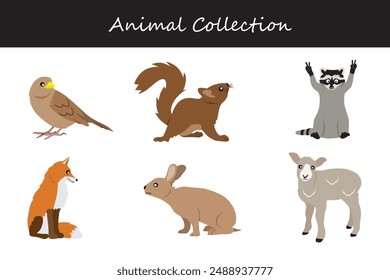 Animals collection. Flat style vector illustration.