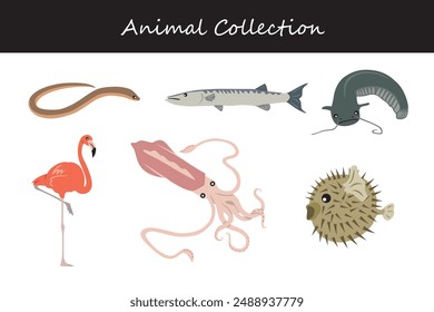 Animals collection. Flat style vector illustration.
