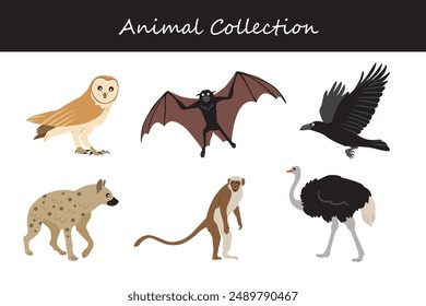 Animals collection. Flat style vector illustration.