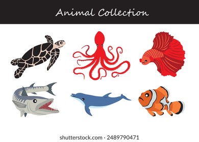 Animals collection. Flat style vector illustration.