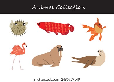 Animals collection. Flat style vector illustration.