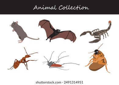 Animals collection. Flat style vector illustration.