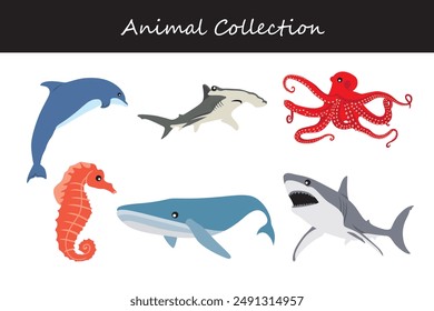 Animals collection. Flat style vector illustration.