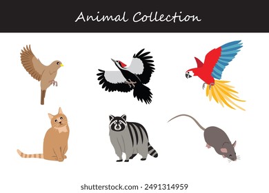 Animals collection. Flat style vector illustration.